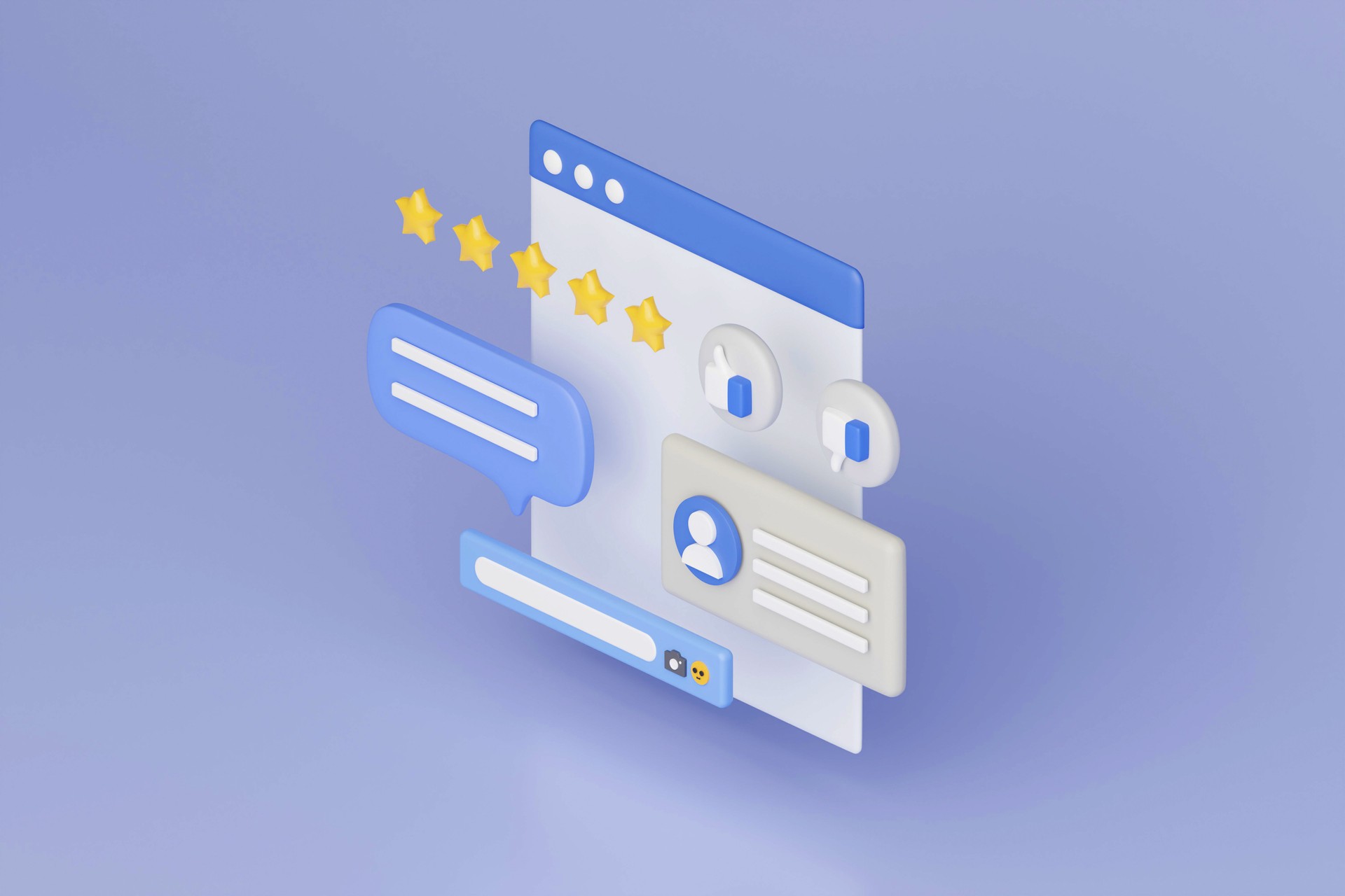 3d Illustration E-Commerce Online Shopping Product Rating Review and feedback on webboard. 3d render.